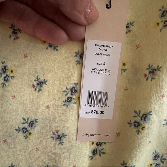 BCBGeneration Dainty Ditsy Slit Front Midi‎ Skirt in Yellow Size 4 NWT - Picture 6 of 9